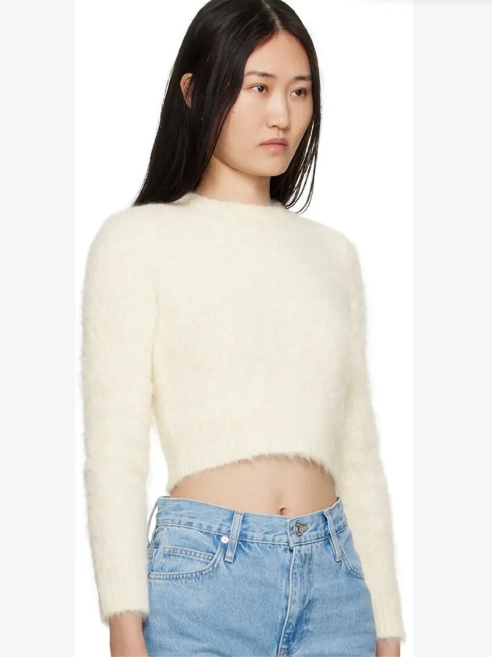 Zara Ecru Fuzzy Crop Sweater